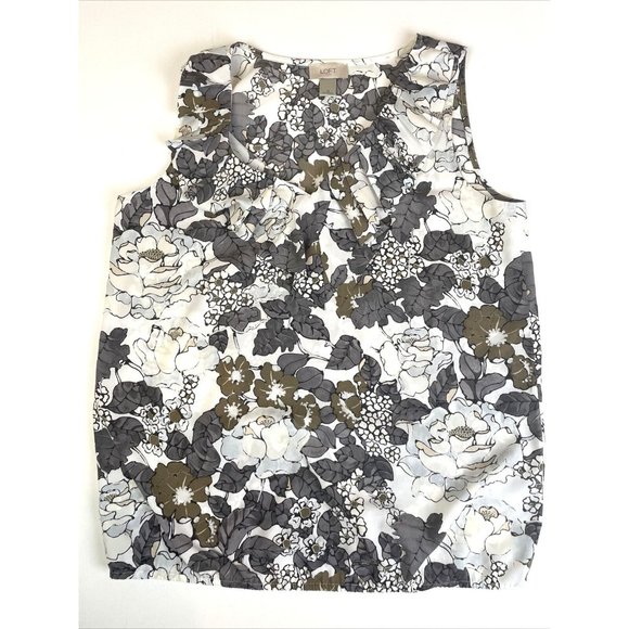 Ann Taylor LOFT Outlet Women's Sz Medium Floral Print Blouse Ruffle Neck Top - Picture 1 of 8